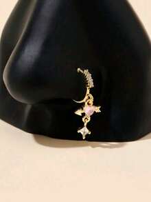 1 chiếc khuyên mũi dài không xỏ khuyên đính tua rua pha lê trang trí, thích hợp cho trang phục hàng ngày của phụ nữ - Hoa hồng vàng - Xem 14