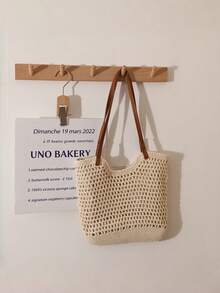 Túi đeo vai đơn giản, khoét rỗng, dệt bằng sợi cotton, kiểu dáng lười biếng, túi xách tay nhỏ gọn, túi đan bằng cỏ, túi đi biển, túi du lịch, túi nữ, túi tote dệt bằng cỏ dung tích lớn mới, túi đeo vai chéo, túi du lịch biển, túi đan bằng sợi dệt khoét rỗng mới, túi đeo vai đơn, túi đeo nách - Nhiều màu - Xem 14