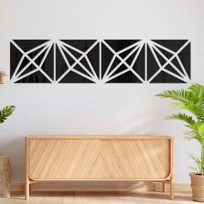 OUTANA 自粘亚克力装饰墙贴，可移除，易于安装，适用于餐厅、出租房、客厅、卧室、书房等，4片/套家居装饰墙贴