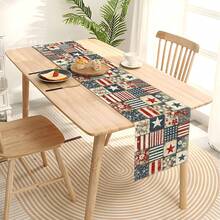 Toalha de Mesa Vintage do 4 de Julho, Versão Mini Patchwork, 250th Aniversário do Dia da Independência Americana, Decoração de Festa Patriótica, Decoração de Mesa de Cozinha Doméstica, 13x35/13x47/13x59/13x72/13x90/13x108 Polegadas - Multicolorido - Visão 7