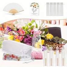 Set de 5 abanicos plegables de mano, blancos con bolsa de malla y etiqueta, adecuados como regalo para la novia de boda, decoración de la habitación de la novia, regalo DIY, despedida de soltera, fiesta de soltera - A - Ver 3