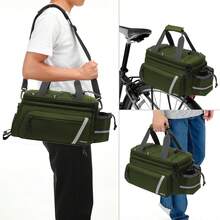 Bike Rack Bag With Rain Cover, 8L Insulated Bicycle Trunk Cooler Bag With 2 Foldable Side Panniers, Multifunctional Rear Seat Cargo Shoulder Bag (Willow Green) - Army Green - View 6