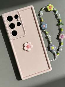Elegant And Protective Full Coverage Phone Case Design - Paired With Spring Floral And Small Flower Hanging Chain, Suitable For Apple 16/15/14/13/12/11, Honor, - Brown And Black - Pink - View 4
