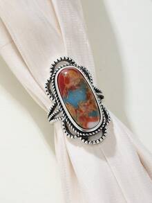 ZHIXUN 1pc Vintage Bohemian Style Inlaid Faux Turquoise Party Gift Jewelry Ring - Ring 4 - View 6