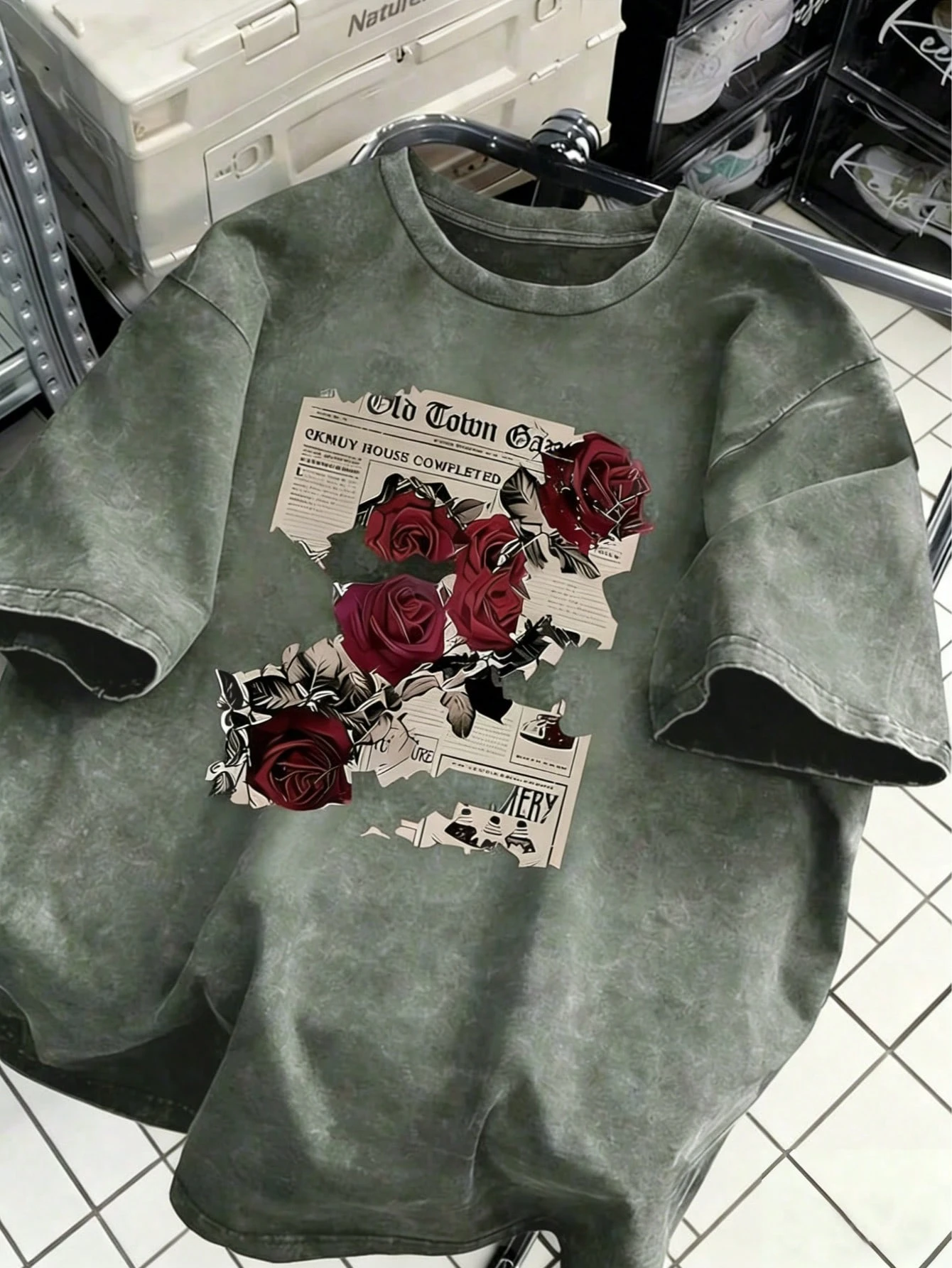 [100% Cotton] Women’S Retro Rose And Newspaper Cartoon Letter Pattern Prints On