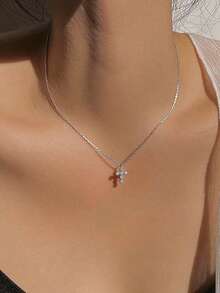 1 pieza Collar con colgante de mini cruz de plata de ley S925, collar de clavícula elegante y minimalista con diseño único y exclusivo de mujer con incrustaciones de rhinestone, regalo distintivo de lujo - cruz - Ver 8