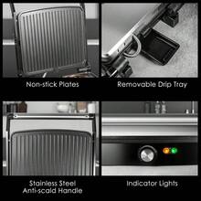 YASHE 201 Stainless Steel Panini Press Grill With Adjustable Temperature, 4-Slice Indoor Grill, 180° Open Sandwich Maker With Drip Tray, Non-Stick Plates, Stainless Steel, 1200W - ABC19 - View 7