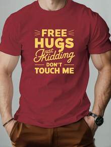 Camiseta de manga corta informal de verano con estampado FREE HUGS para hombre - Negro - Ver 8