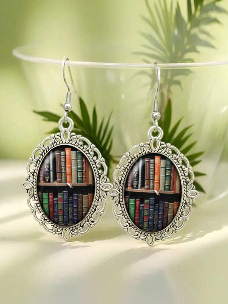 Orecchini a forma di libro in argento, accessorio in stile vintage per gli amanti dei libri - Argento - Visualizzare 1