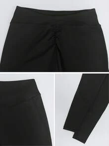 女士夏季高腰显瘦弹力训练跑步瑜伽紧身裤提臀蜜桃臀运动健身紧身裤 - 黑色 - 查看 3