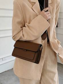 Fashionable Minimalist Flap Shoulder Strap Crossbody Bag - Coffee - View 2