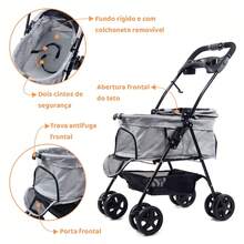 Mighor Carrinho de passeio para Pet, animal de estimação, cachorro, cão, gato de pequeno porte até 15 Kg - Cinza - Visão 4