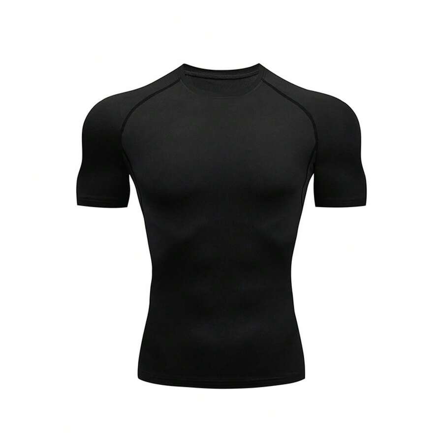 2026Short Sleeve Slim Fit Sports T-Shirt For Fitness, Men's Sports T-Shirts, Men's Casual T-Shirts, Men's T-Shirts. - 黑色 - 查看 1