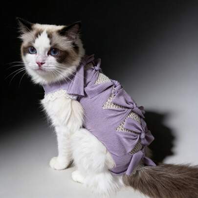 Cute Lace Bow Cat Recovery Suit | Soft Breathable Post-Surgery For Cats | Anti-Licking Pet Surgical Recovery Outfit | Adjustable E-Collar Alternative For Kitten & Cat Spay/Neuter Recovery
