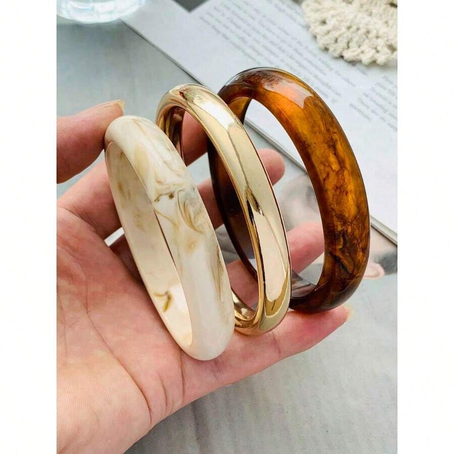 3pcs Set Elegant Retro Bangle Bracelets Fashion Minimalist Design Suitable For Casual Wear Women's Fashion Jewelry Acrylic Non-Inlaid Suitable For Daily And Party Occasions All Year Round Highest Product - 多色WO - 查看 1