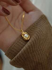1 chiếc vòng cổ choker trang trí bằng ngọc trai giả và vỏ sò, thiết kế độc đáo, thanh lịch dành cho phụ nữ. - Vàng - Xem 2
