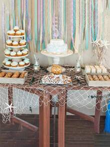 1pc Nautical Fishing Net Decor - Mermaid & Pirate Theme Party Backdrop, Hawaiian Luau Beach Wedding Decoration, Underwater Sea Wall Hanging For Home, Nursery, Perfect Mother's Day Gift For Ocean Lovers - 白色 - 查看 4