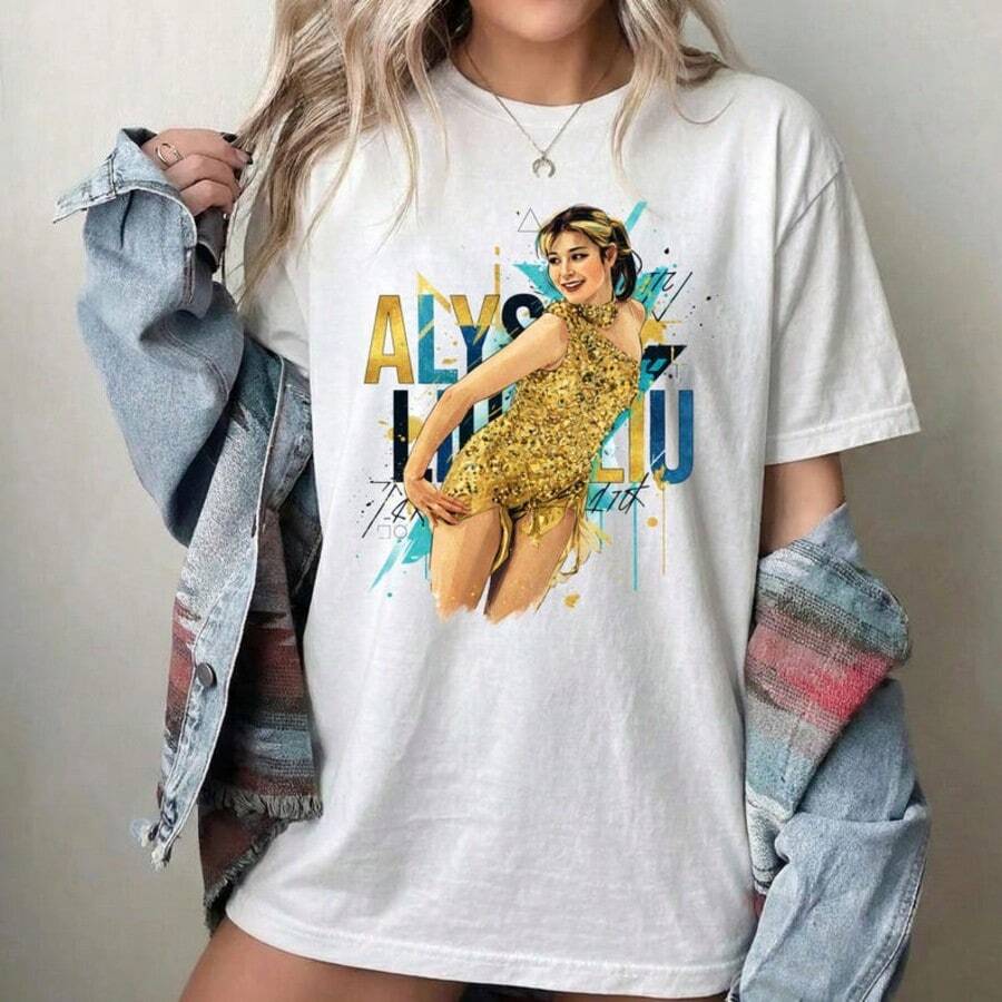 Alysa Liu Gold Figure Skater Shirt, Ice Skating Graphic Tee, Olympic Skating Sweatshirt Hoodie Gift - 白色 - 查看 1