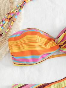 Bộ đồ bơi 2 mảnh gợi cảm và thời trang tối giản, năng động, quyến rũ dành cho nữ, thích hợp cho kỳ nghỉ, du lịch biển, tiệc tùng, họa tiết sọc toàn thân với dây buộc cổ có thể tháo rời, hàng mới về mùa xuân/hè. - Nhiều màu - Xem 4