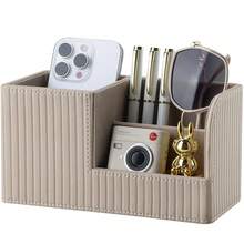 Fashionable PU Leather Storage Box With 3 Compartments, PU Leather Storage Rack, Storage Box, Media Accessory Storage, Desktop Organizer, Suitable For Home Office Desk Accessories, Multifunctional Stylish Bedside Desk Organizer - Multicolor - View 15