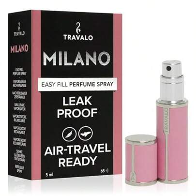 Travalo Mila Perfume Atomizer - Leak-Proof And TSA Approved For Air Travel - Reusable Airtight Easy Fill Mini Pump Sprayer - Lightweight Vegan Leather W/Polished Metal Outer Shell - Perfect Pink