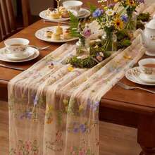 Sage Green Floral Table Runner Embroidery Tulle Spring Wildflower Table Runner Seasonal Summer Butterfly Kitchen Dining Gauze Decoration For Wedding Baby Shower Birthday Party (1 Pc) - Multicolor - View 18