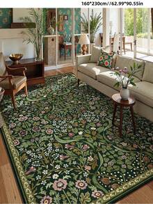 1件波西米亚现代巴黎花园花卉地毯，适用于客厅；防滑锈红色印花复古农舍地毯，适用于卧室、餐厅、宿舍、办公室、家居装饰 - 墨綠色 - 查看 11