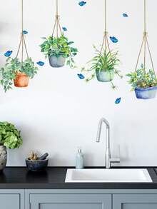 Spring Self-Adhesive Hanging Plants Window Stickers | Green Plant Hanging Window Stickers For Living Room, Bedroom, Bathroom, Kitchen, Window Decor - Multicolor - View 5