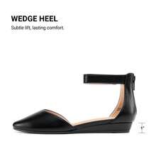 Women Wedge Flats Pointed Toe Ankle Strap Dress Flats Comfortable Elegant Casual Commute Wedding Ballet Flats Shoes - 黑色/PU - 查看 4