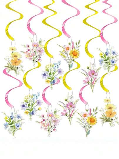12/6 panglici pentru petrecere de ziua de naștere, decorațiuni de petrecere cu tematică florală, decorațiuni florale pentru ziua de naștere, bannere La mulți ani, decorațiuni vortex suspendate, decorațiuni de petrecere cu flori pentru femei, articole pentru petrecere de bun venit pentru bebeluși, inclusiv spirale suspendate și cărți de hârtie, potrivite pentru petrecere de ziua de naștere și decorațiuni de petrecere de bun venit pentru bebeluși