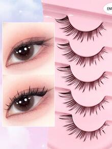 ENCHUW 5 par mangaögonfransar, naturliga långa cosplay lösögonfransar, återanvändbara naturliga utseende och spetsiga animeögonfransar, med genomskinligt band, för nybörjare, använd daglig makeup-förlängning - Svart - Visa 4