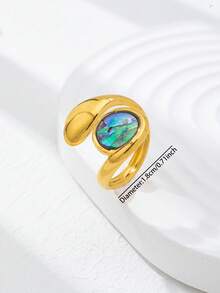 1 Pc 18K Gold Plated Asymmetrical Statement Ring For Women - Stackable Chunky Rings Set - Mother Of Pearl Jewelry For Daily And Party Wear - Multicolor - View 7