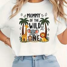Camiseta feminina com estampa de animais da africana - Blusa macia e respirável de manga curta e gola redonda com estampas de girafa, elefante e leão da selva - Camiseta casual em formato H, ideal para presentear no Dia das Mães e para looks de primavera, verão e outono. 1 camiseta. Camiseta feminina para o Dia das Mães de 2026. - Branco - Ver 1