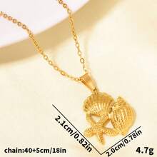 1pc Minimalist Fashionable 304 Stainless Steel Electroplated High-Quality Ocean Animal Pendant Necklace, Gold/Silver Color, Suitable For Women's Daily Wear, Comes With 1.6mm Thick Chain With Seashell & Starfish Decor - S424 - View 16