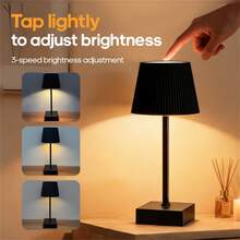 1pc Rechargeable Dimmable Table Lamp, Wireless Ambient Table Lamp, Portable Touch Table Lamp For Dining Room/Living Room/Bedroom/Study(800Mah) - Black - View 3