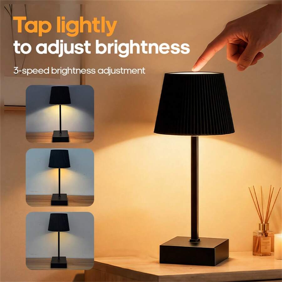 1pc Rechargeable Dimmable Table Lamp, Wireless Ambient Table Lamp, Portable Touch Table Lamp For Dining Room/Living Room/Bedroom/Study(800Mah) - Black - View 1