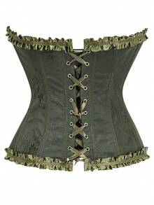 Áo croptop corset thắt dây phía sau họa tiết Intarsia dành cho nữ, thích hợp cho tiệc năm mới, ngày Valentine, các dịp lễ hội, lễ tốt nghiệp và mùa hè. - xanh quân đội - Xem 3