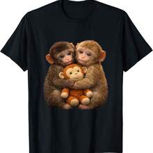 Monkey Punch With His Girlfriend Monkey Punch Plush Hugging T-Shirt - Black - View 1