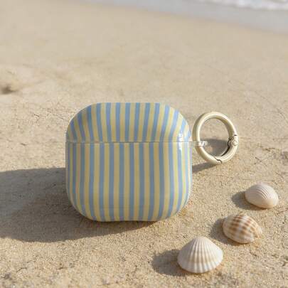 Minimalist Pastel Yellow & Blue Striped Hanging Earphone Case Suitable For AirPods Pro 3, New Pro 2, Cute Apple 4 Minimalist 3 Personalized 1/2 Generation Earphone Case For Women