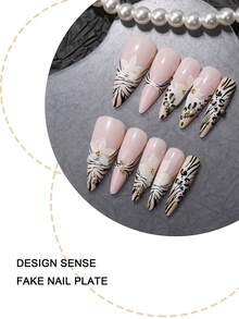 24片装按压式美甲贴片，3D立体兰花豹纹印花，长款法式尖头奢华可拆卸假指甲，包含1瓶甲油胶和1个指甲锉，提升您的节日、日常妆容，适合学校、办公室、派对等场合。 - 彩色 - 查看 4