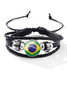 1pc Men's Fashion World Cup National Flag Beaded Adjustable PU Leather Bracelet - Brazil - View 9