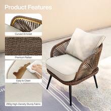LITTLE TREE 4-Piece Outdoor Patio Furniture Set, Wicker Rattan Conversation Furniture Set With Removable Cushions And Glass Coffee Table For Balcony, Backyard Porch, Poolside - màu nâu - Xem 5