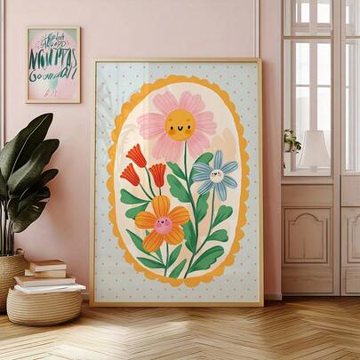 1 pieza Obra de arte floral de primavera sin marco, adecuada para la habitación de los niños. Esta ilustración vibrante y única es perfecta para una sala de juegos, y viene con