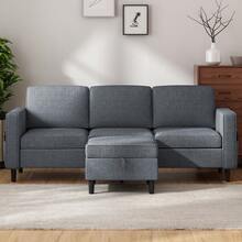 Modern Linen L-Shaped Sectional Sofa 3-Seater With Storage Footstool For Living Room - Dark Grey - View 5