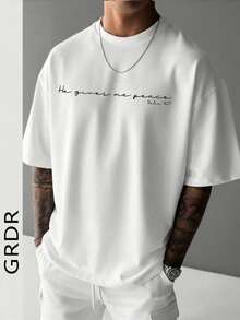 GRDR 男士夏季泰文字母元素印花圆领短袖T恤，休闲款 - 白色 - 查看 2