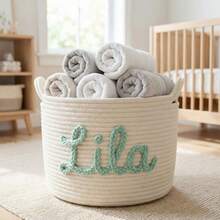Personalized Woven Rope Storage Basket, Customized Name Baby Room Organizer Basket, Suitable For Baby Clothes, Toys, Towels – Handmade Cotton Basket Home Decor - Multicolor - View 4