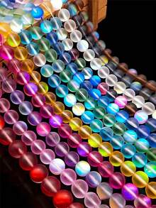 1串天然月光石珠，8毫米水晶珠，圆形月光石珠，适用于手链、项链、耳环等首饰制作 - 彩色 - 查看 4