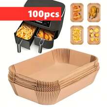 50/100pcs Non-Stick Air Fryer Liners, Rectangular Baking Paper, Suitable For Frying Fries, Chicken Wings And Holiday Cooking - Multicolor - View 4