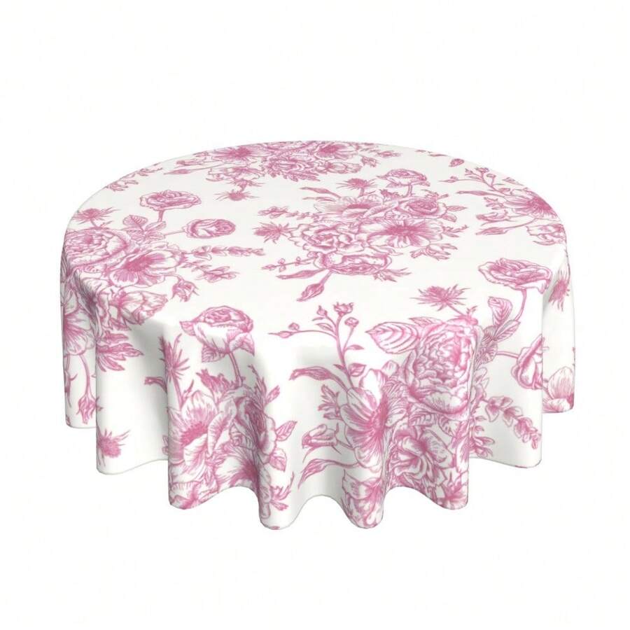 Blue Sage Green Floral Round Tablecloth - 60 Inch Dia Or 70 Inch Dia Chinoiserie Flower Table Cloth Vintage Boho Floral Polyester Fabric Farmhouse Round Table Cover For Kitchen Party Dining Picnic Outdoor Decor - Pink Floral - 查看 1