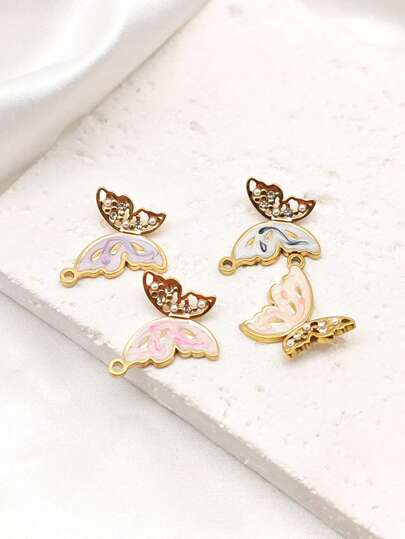 1pc Butterfly Shaped Casual Style Rhinestone Inlaid Pendant Necklace Accessory, Suitable For Women's Daily Wear